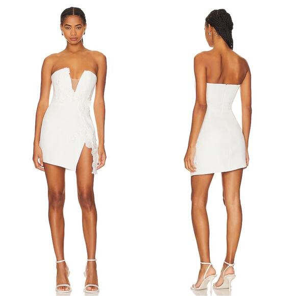 Sau Lee Fleur Floral Appliqué White Strapless Mini Dress Size 4 - Picture 3 of 10